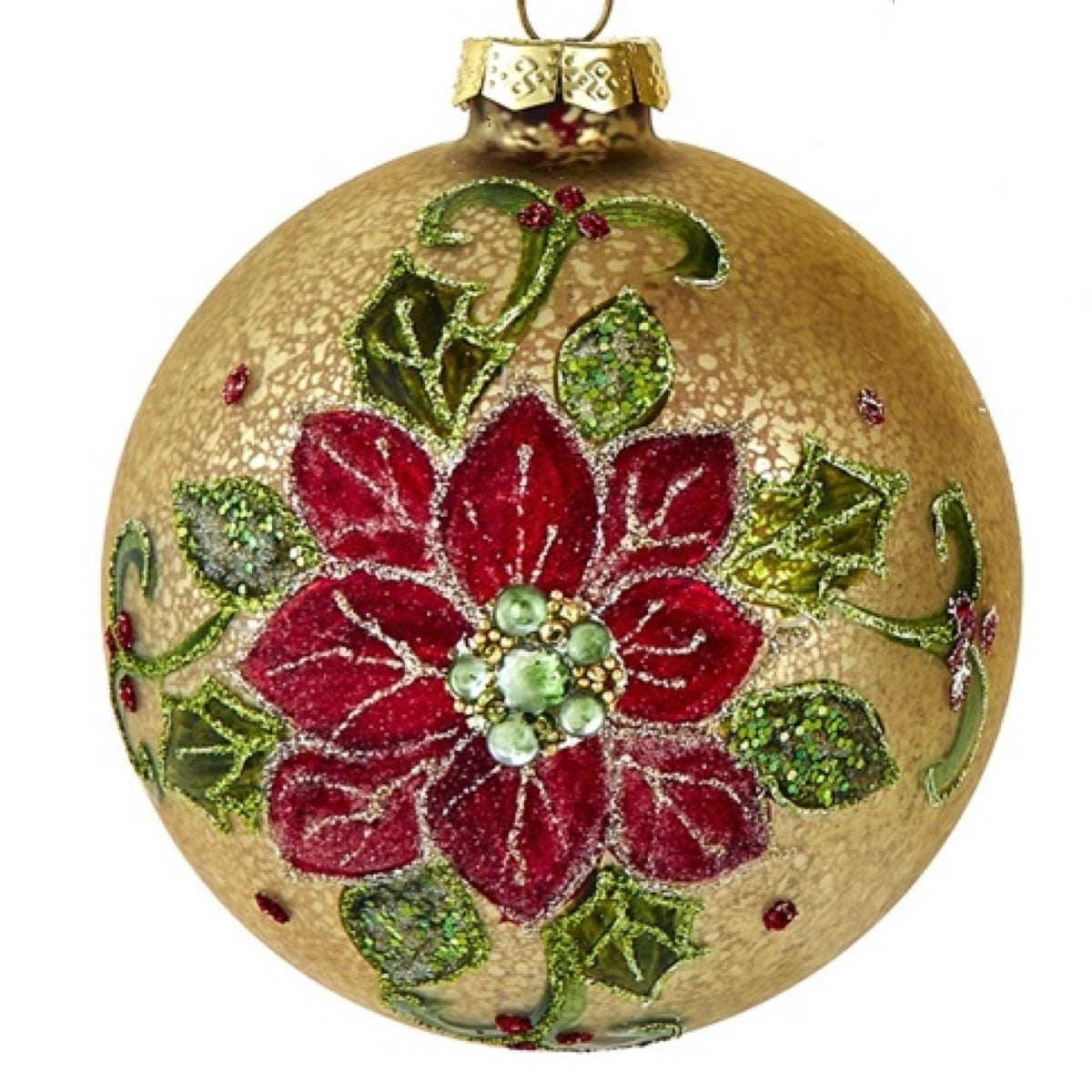 Kurt S. Adler Gold Mercury Glass 4" Poinsettia Flower Christmas Ornament Set, Set of 3