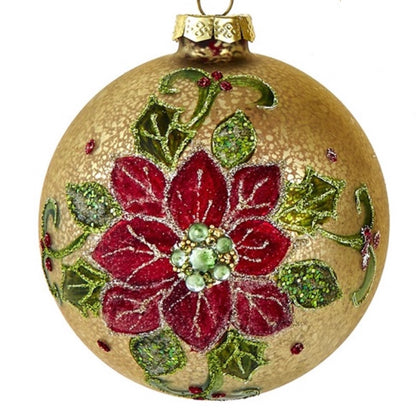Kurt S. Adler Gold Mercury Glass 4" Poinsettia Flower Christmas Ornament Set, Set of 3