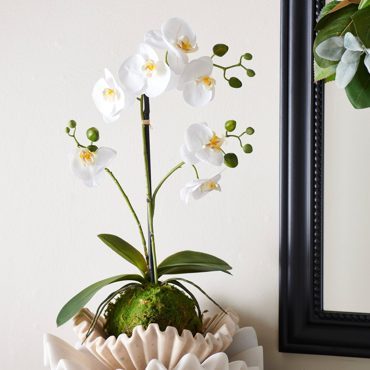 RAZ Imports 23.75" Real Touch White Orchid Flower with Moss Ball