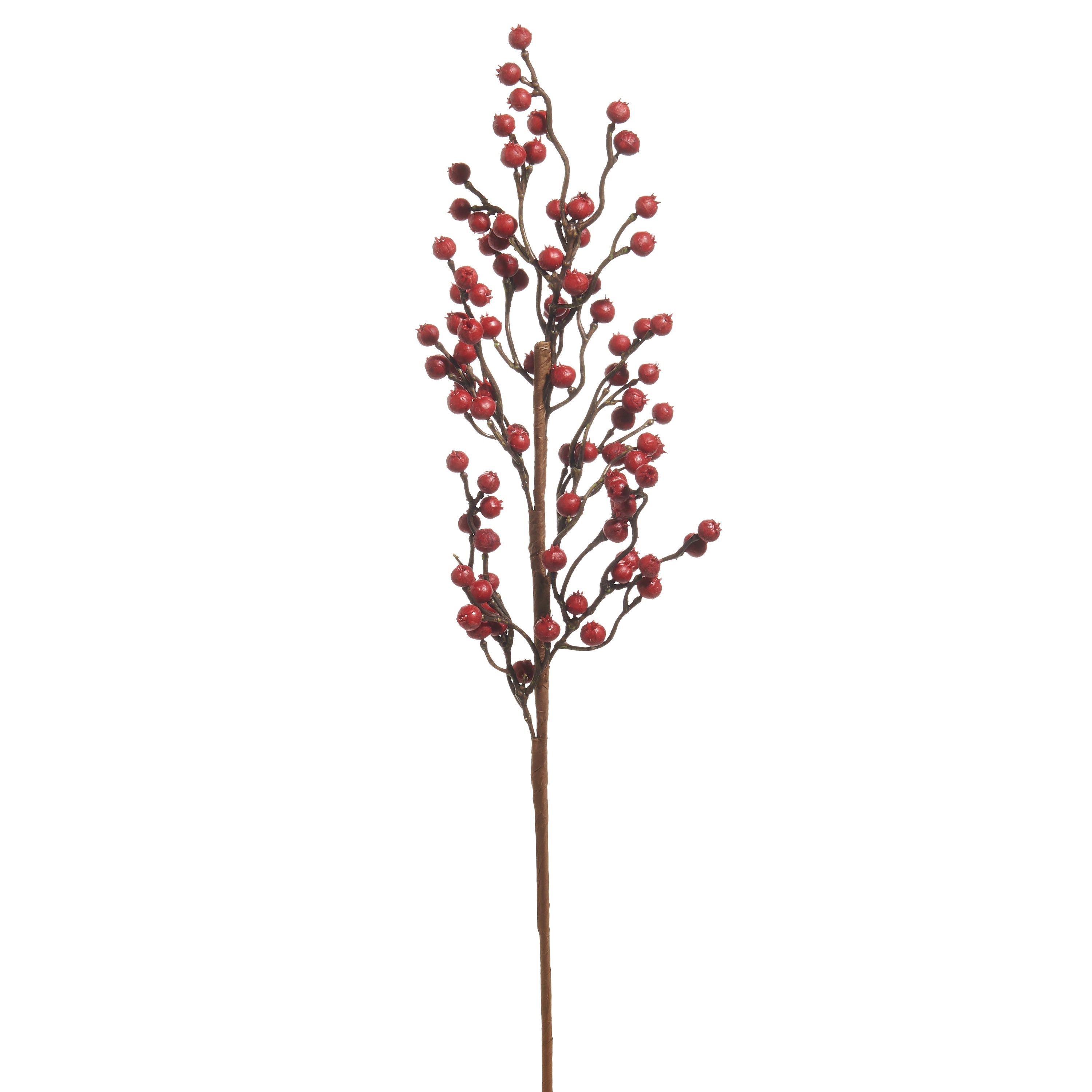 Artificial berry branch with red berries on a white background