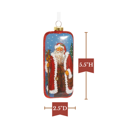 RAZ Imports 5.5" Father Christmas Santa Portrait Red Glittered Glass Christmas Ornament