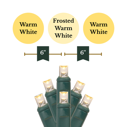 Indoor/Outdoor 50-Count LED Wide Angle Christmas String Lights, Frosted/Warm White, Green Wire, 25', by Vickerman