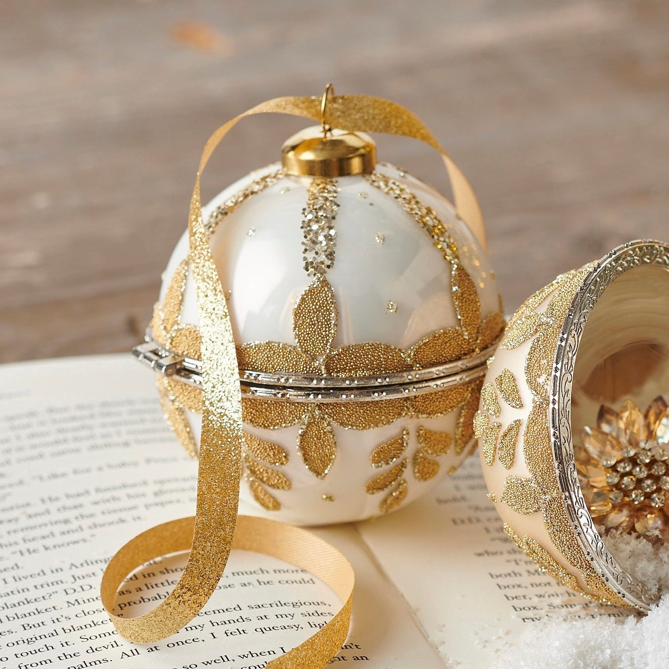 RAZ Imports 4" White and Gold Jewelry Box Glass Sphere Christmas Ornament