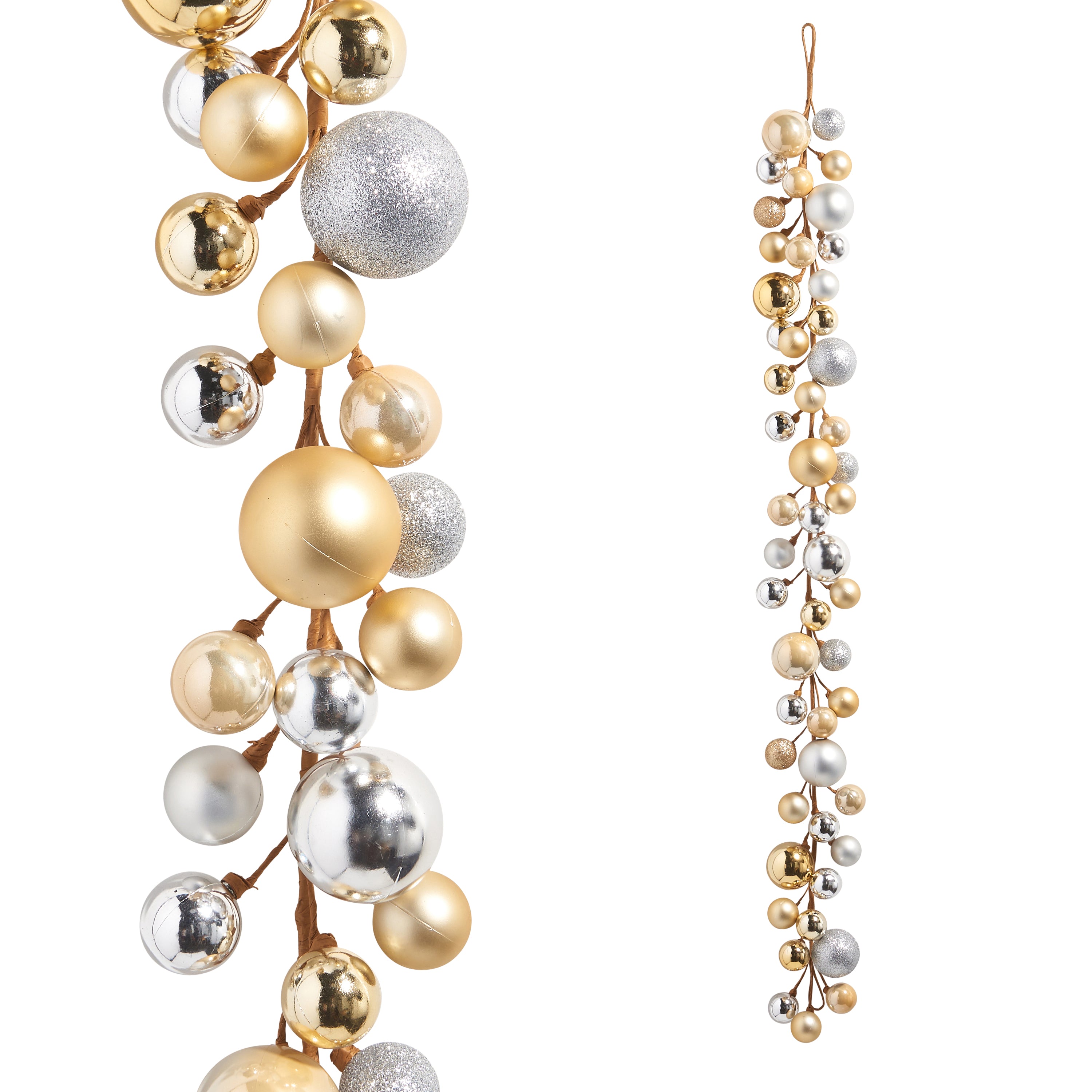 RAZ Imports 4' Champagne Gold and Silver Ball Ornament Shatterproof Christmas Garland
