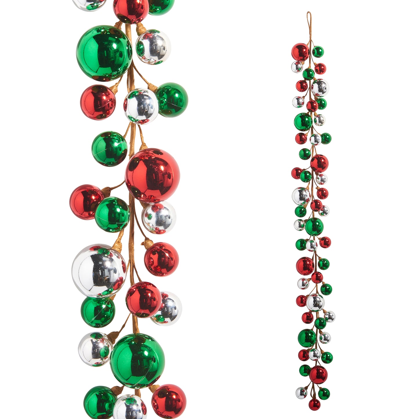 RAZ Imports 4' Traditional Red, Green, and Silver Ball Ornament Shatterproof Christmas Garland