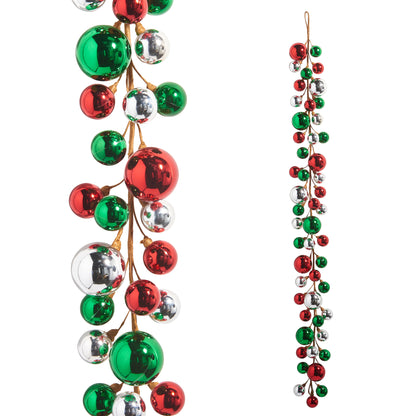 RAZ Imports 4' Traditional Red, Green, and Silver Ball Ornament Shatterproof Christmas Garland