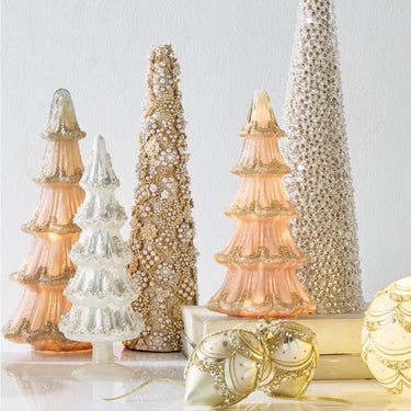 RAZ Imports 4" Golden Pearl Trimmed Glass Christmas Ornaments - Set of 3