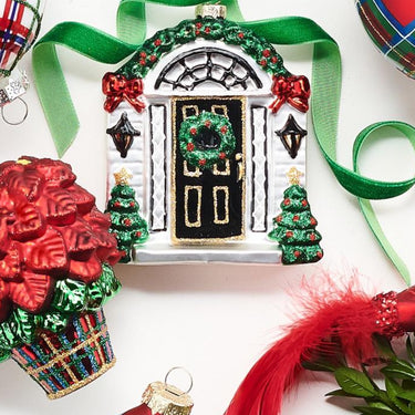 RAZ Imports 4.25" Home For The Holidays Front Door Glass Christmas Ornament