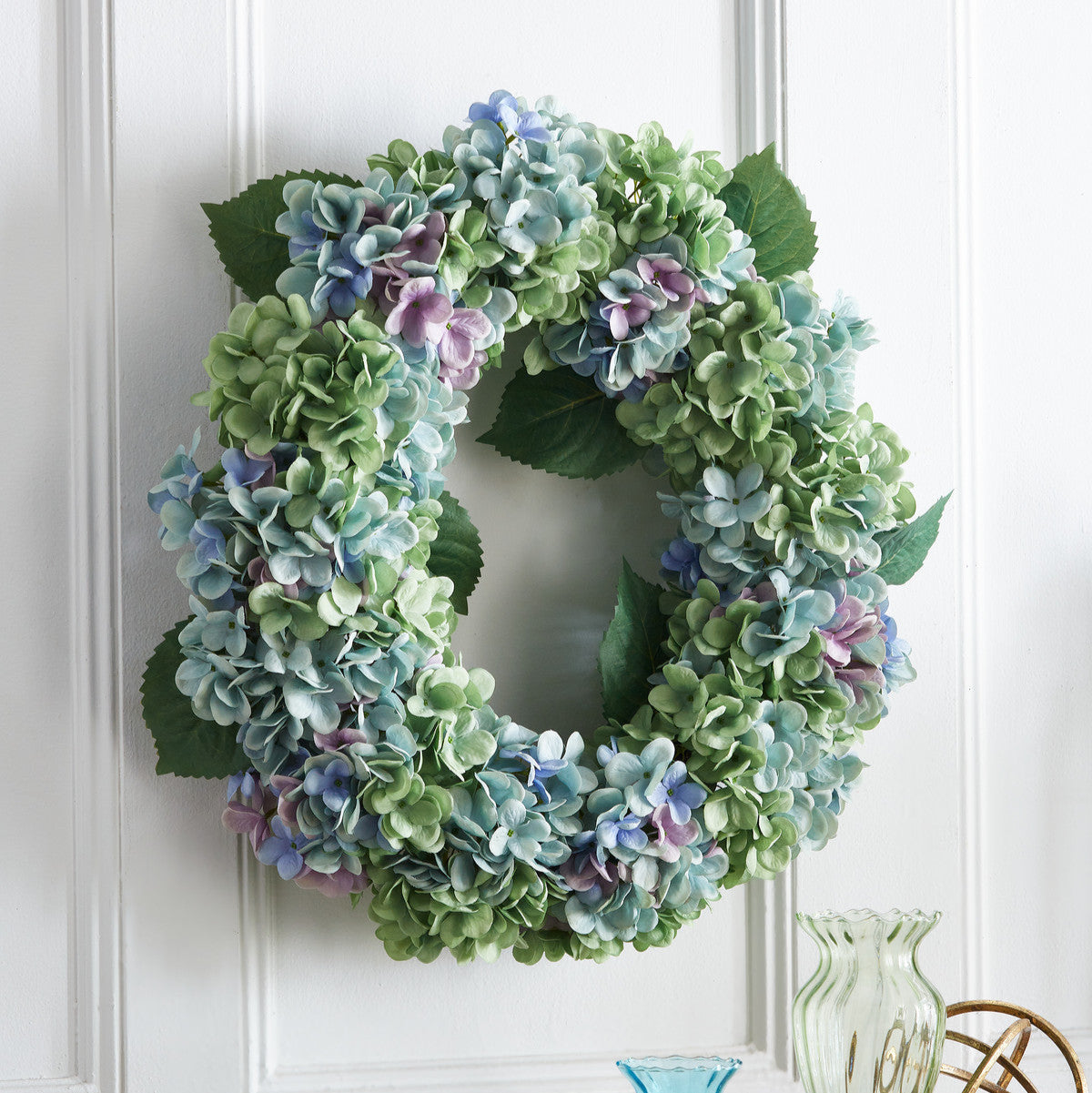 RAZ Imports 24" Lush Blue and Green Hydrangea Flower Spring and Summer Wreath