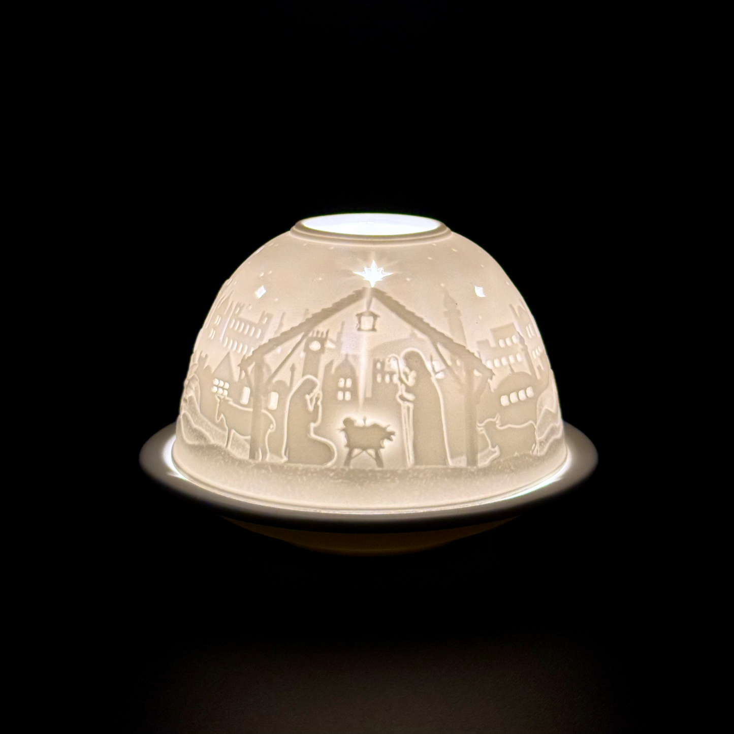 Starlight Porcelain Votive Light Bethlehem Nativity Scene Glowing Candle Holder Christmas Decoration