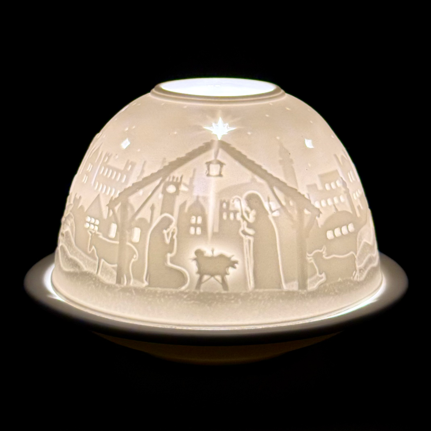 Starlight Porcelain Votive Light Bethlehem Nativity Scene Glowing Candle Holder Christmas Decoration