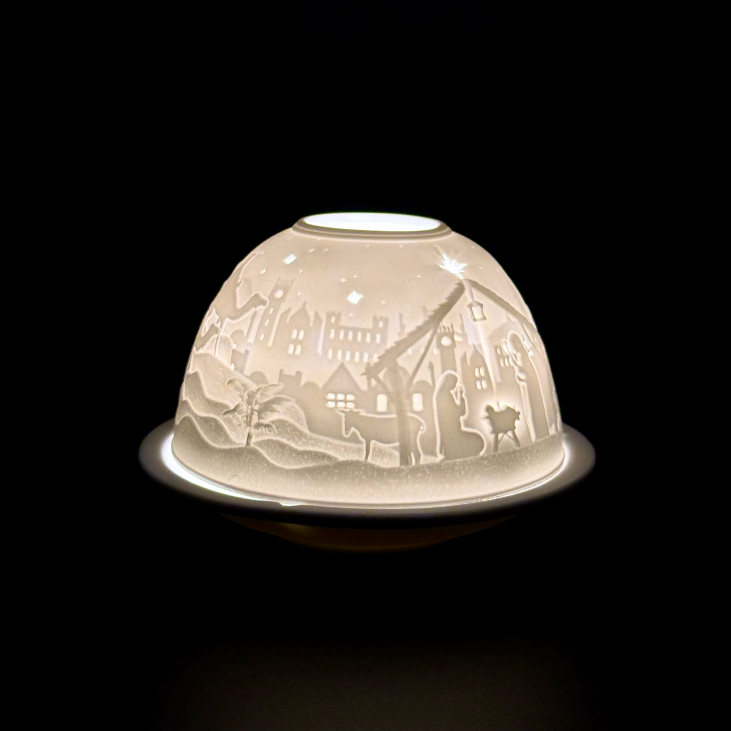 Starlight Porcelain Votive Light Bethlehem Nativity Scene Glowing Candle Holder Christmas Decoration