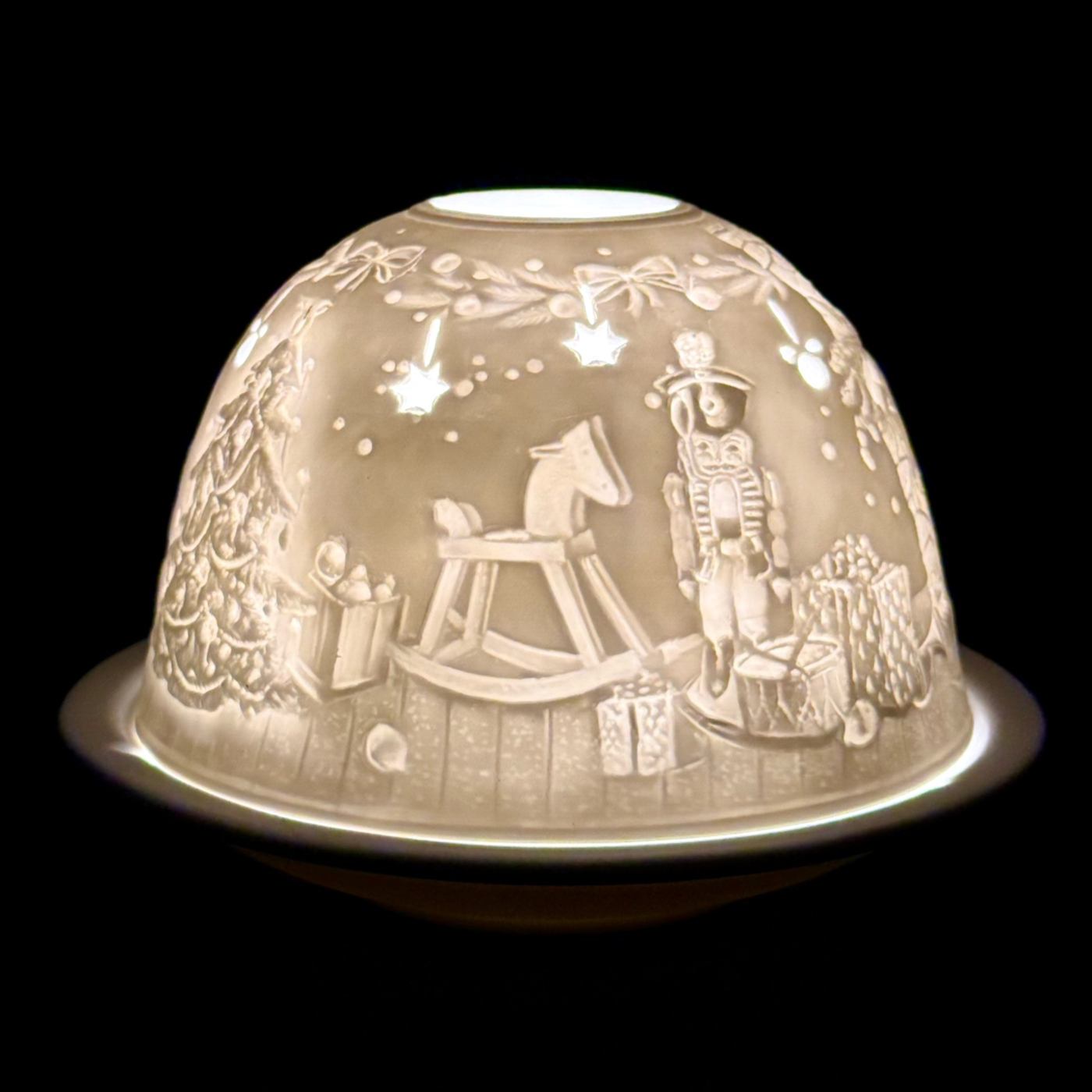 Starlight Porcelain Votive Light Christmas Morning Santa's Toyland Glowing Candle Holder Christmas Decoration