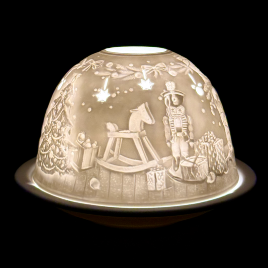 Starlight Porcelain Votive Light Christmas Morning Santa's Toyland Glowing Candle Holder Christmas Decoration