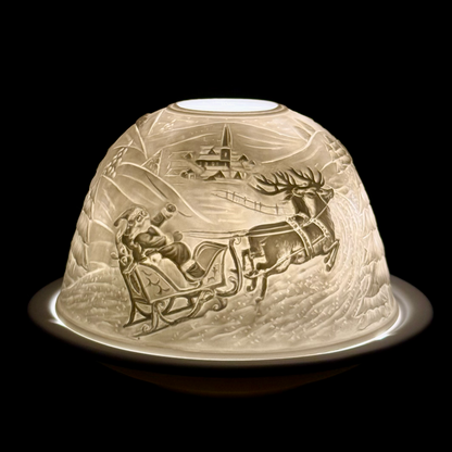 Starlight Porcelain Votive Light Santa's Sleigh and Reindeer Glowing Candle Holder Christmas Decoration