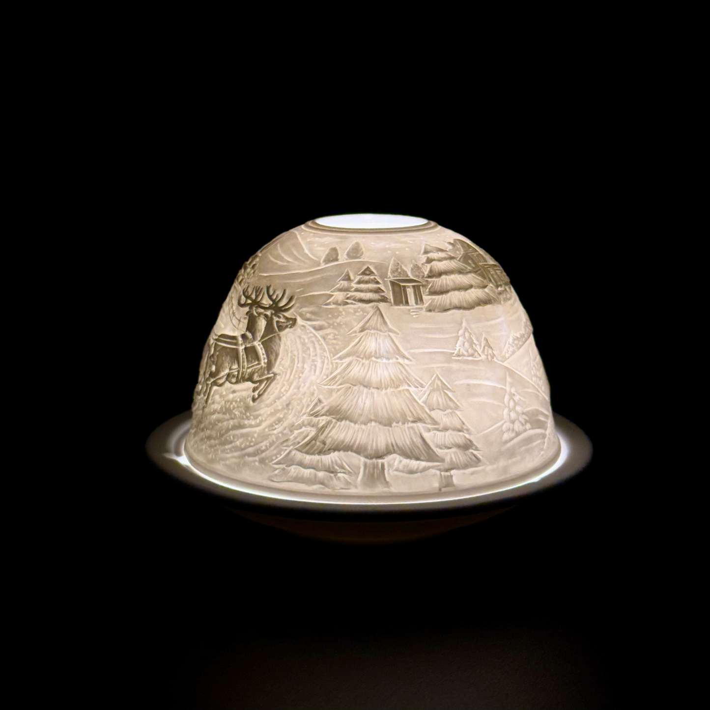 Starlight Porcelain Votive Light Santa's Sleigh and Reindeer Glowing Candle Holder Christmas Decoration