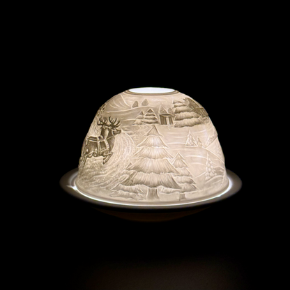 Starlight Porcelain Votive Light Santa's Sleigh and Reindeer Glowing Candle Holder Christmas Decoration