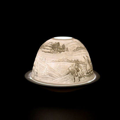 Starlight Porcelain Votive Light Santa's Sleigh and Reindeer Glowing Candle Holder Christmas Decoration