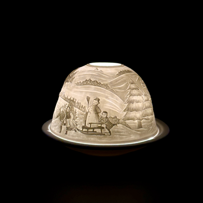 Starlight Porcelain Votive Light Santa's Sleigh and Reindeer Glowing Candle Holder Christmas Decoration