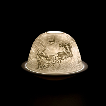 Starlight Porcelain Votive Light Santa's Sleigh and Reindeer Glowing Candle Holder Christmas Decoration