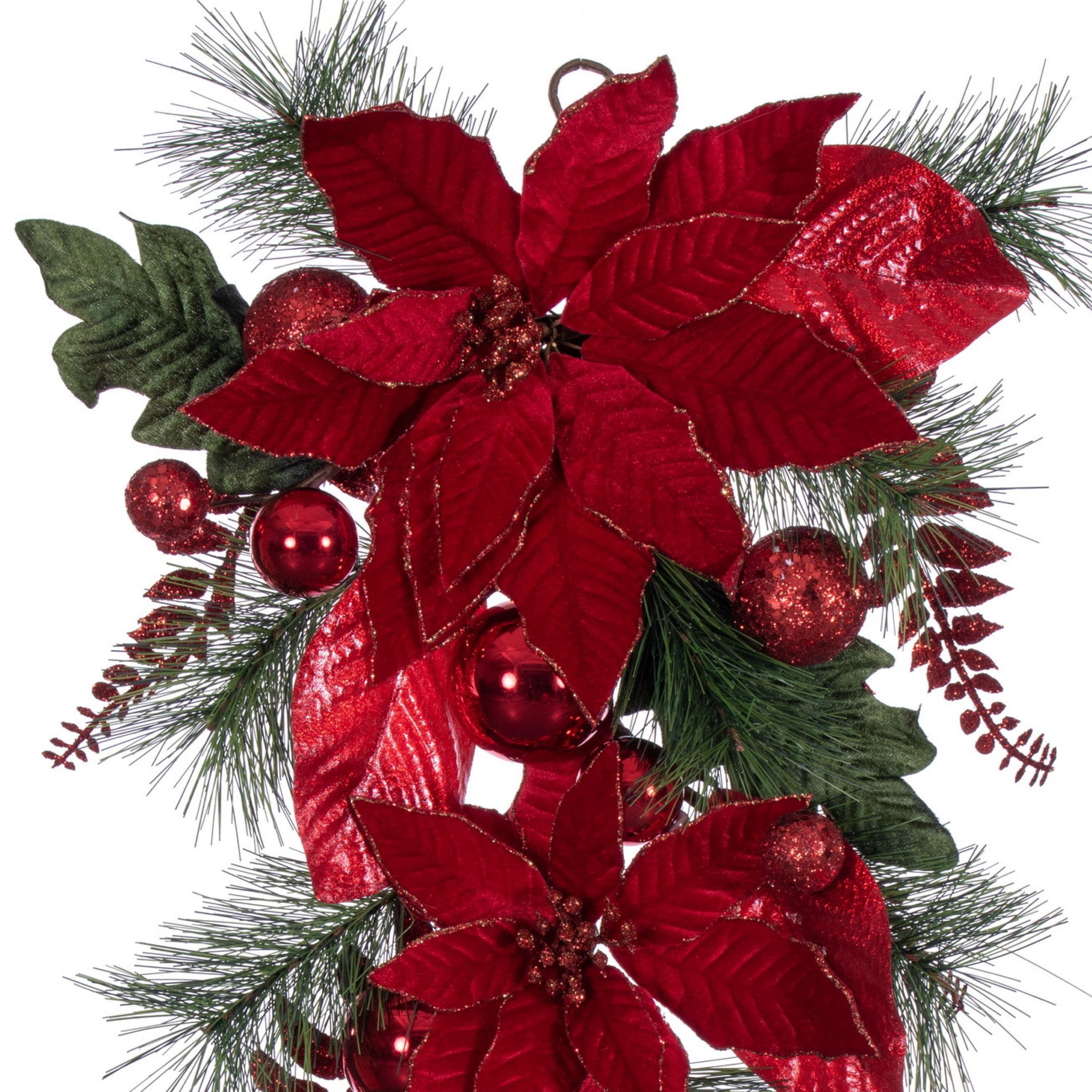 Merry & Bright 32" Red Poinsettia Decorative Christmas Swag