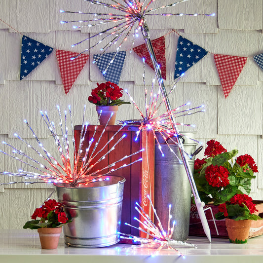RAZ Imports 18" Silver LED Lighted Patriotic Firework Starburst with Red, White, and Blue Lights