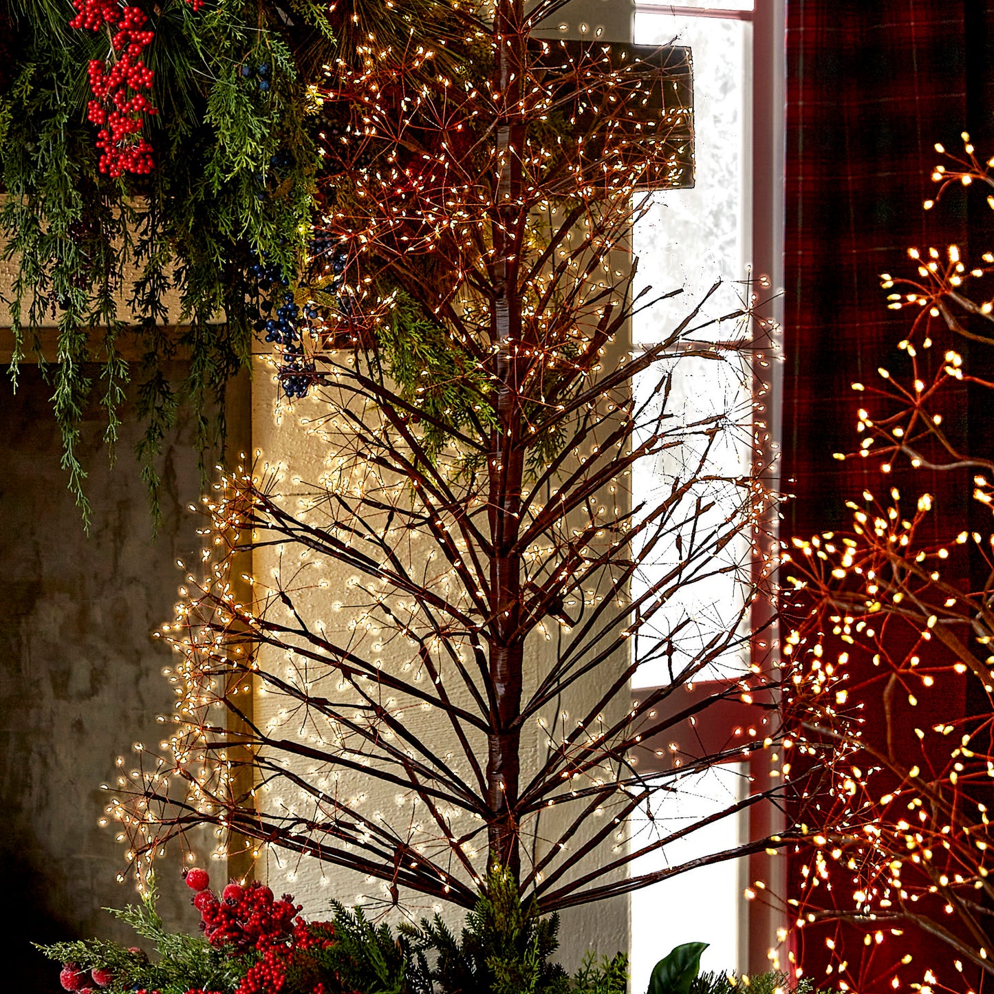 Starburst Pre-Lit Brown Artificial Christmas Tree with Warm White Twinkling LED Lights by RAZ Imports