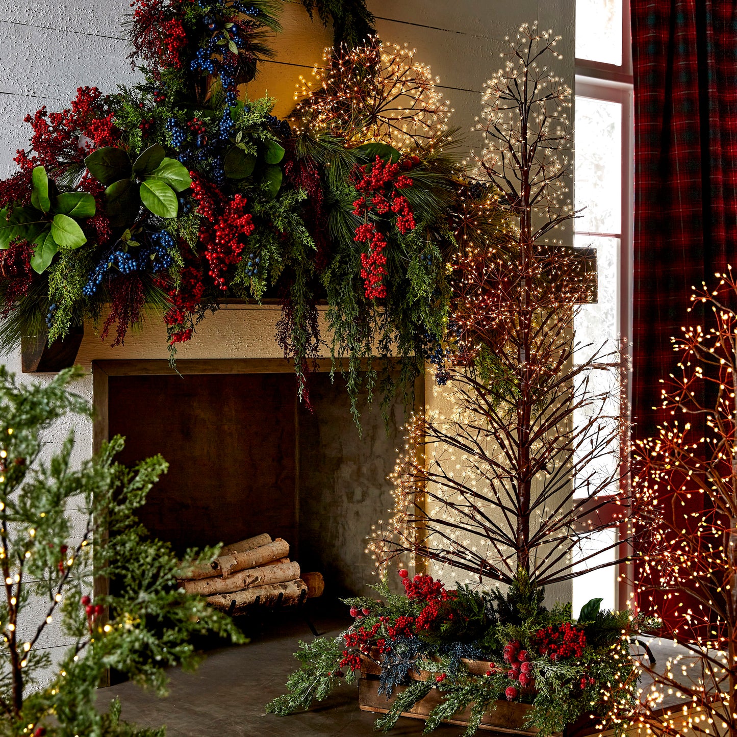 Starburst Pre-Lit Brown Artificial Christmas Tree with Warm White Twinkling LED Lights by RAZ Imports