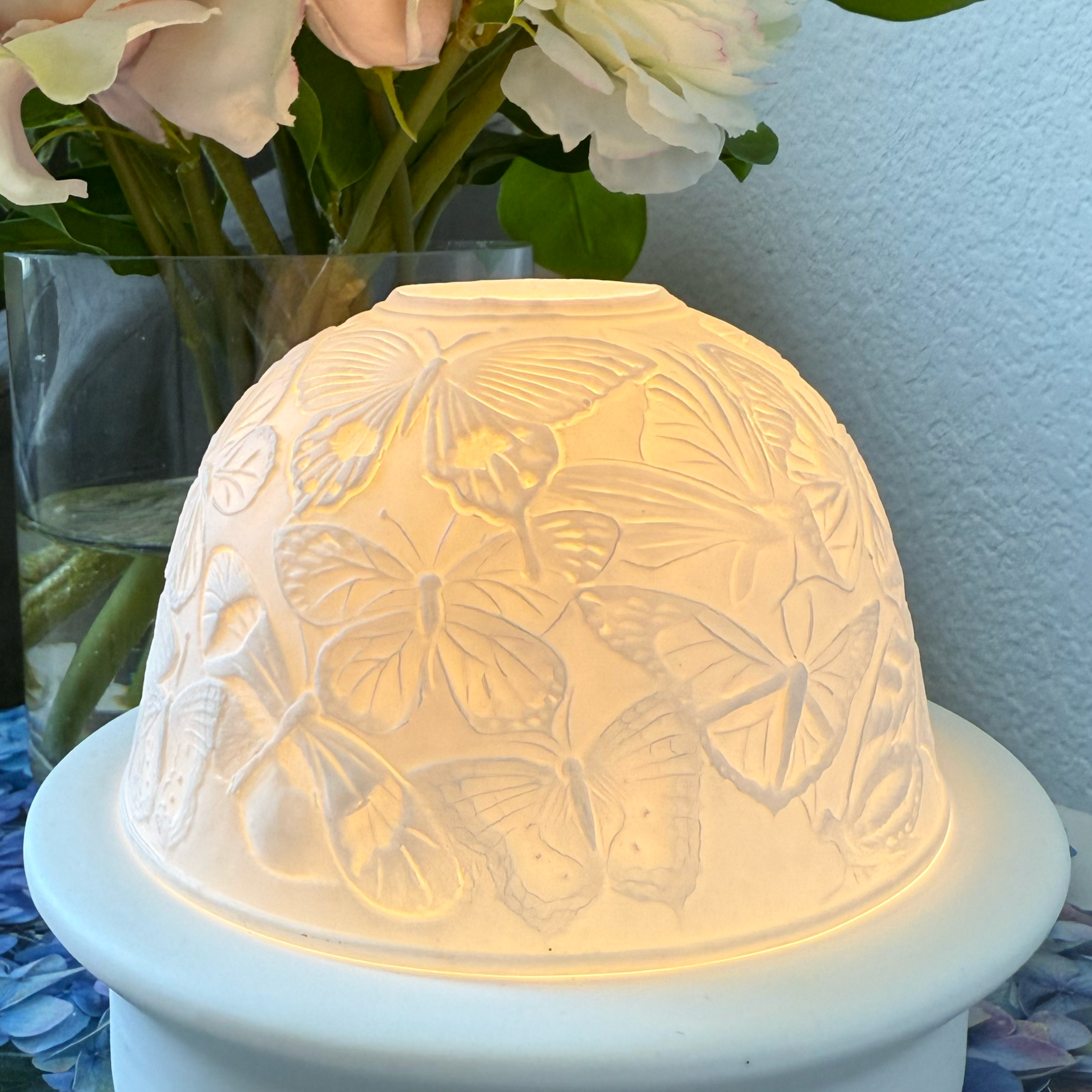 Starlight Porcelain Votive Light Butterflies Glowing Candle Holder Decoration