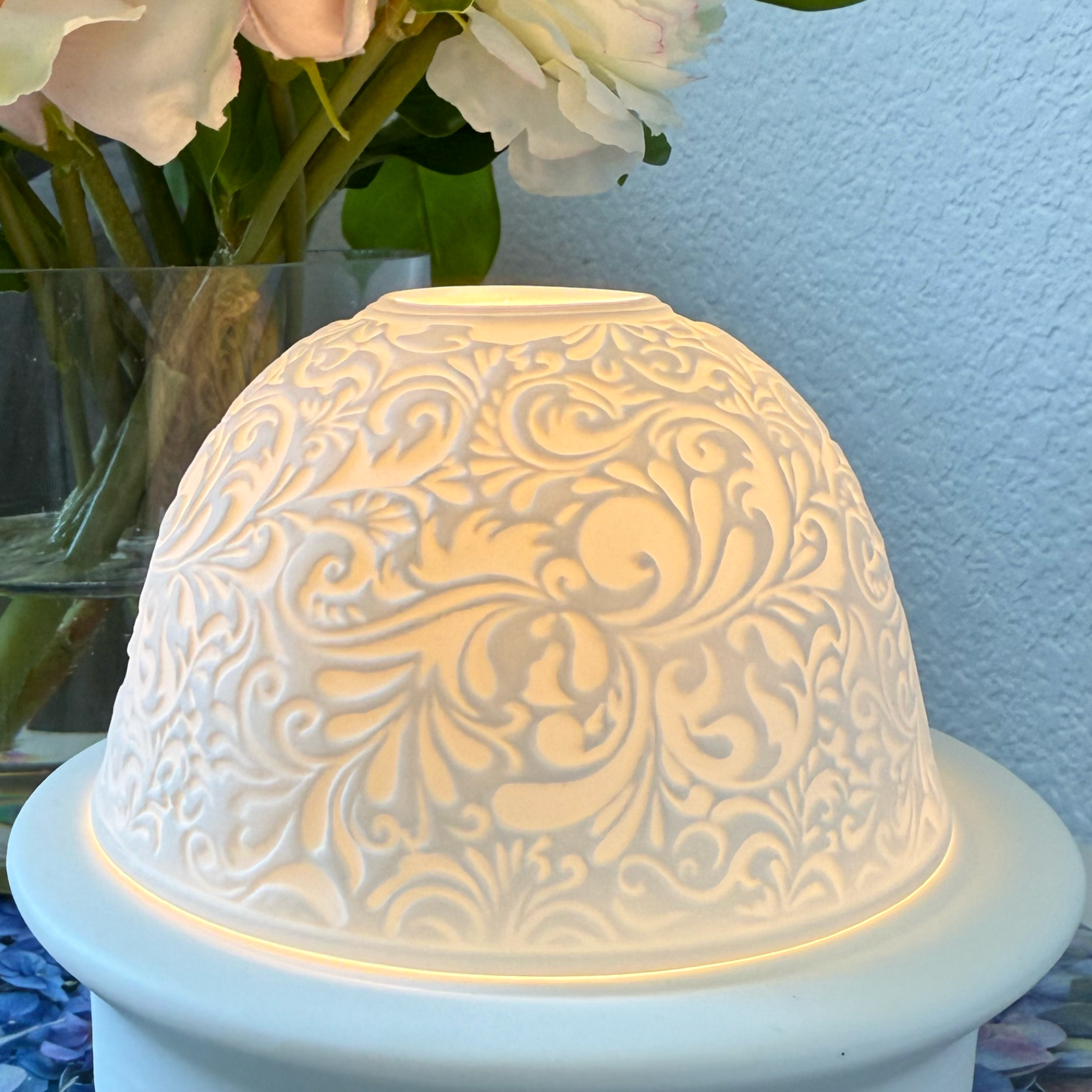 Starlight Porcelain Votive Light Paisley Glowing Candle Holder