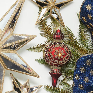 RAZ Imports 6.75" Red and Blue Beaded Glass Finial Christmas Ornaments - Set of 2