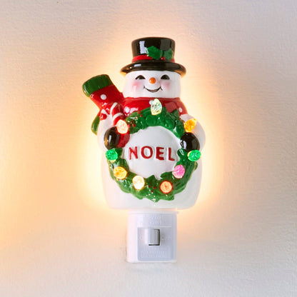 RAZ Imports 5.75" Retro Snowman Noel Ceramic Christmas Night Light