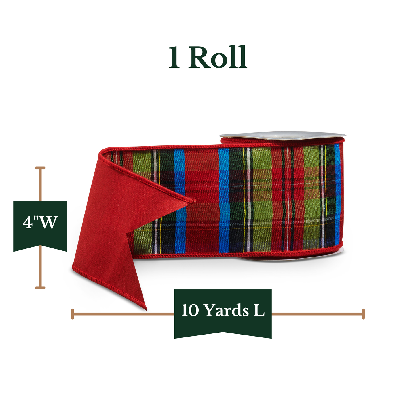 RAZ Imports Traditional Tartan Plaid Wired Christmas Ribbon, 4" X 10 Yards - 1 Roll