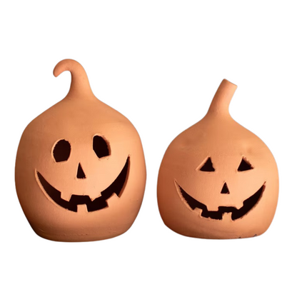Kalalou Terracotta Halloween Jack-O-Lanterns Pumpkins, Orange - Set of 2
