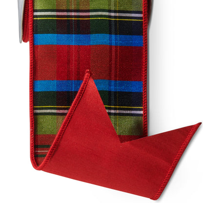 RAZ Imports Traditional Tartan Plaid Wired Christmas Ribbon, 4" X 10 Yards - 1 Roll