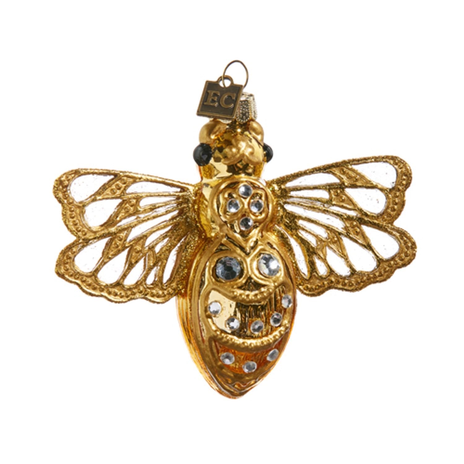 RAZ Imports by Eric Cortina 4.25" Bee Jeweled Gold Glitter Queen Bee Spring and Summer Glass Collectible Ornament