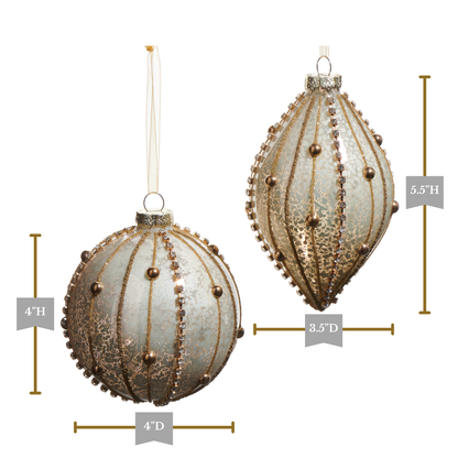 RAZ Imports 4" Rhinestone Mercury Glass Ball and Finial Christmas Ornaments - Set of 2