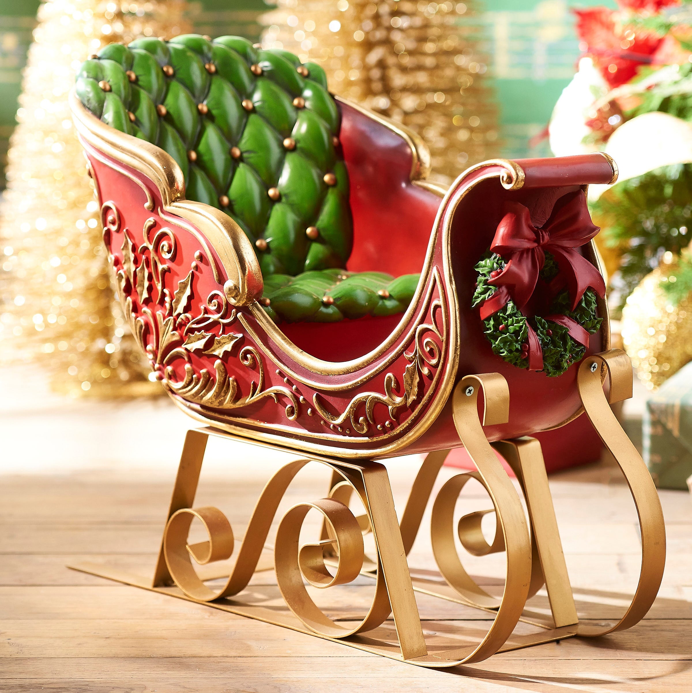 RAZ Imports 22" Red and Gold Christmas Sleigh Christmas Decoration