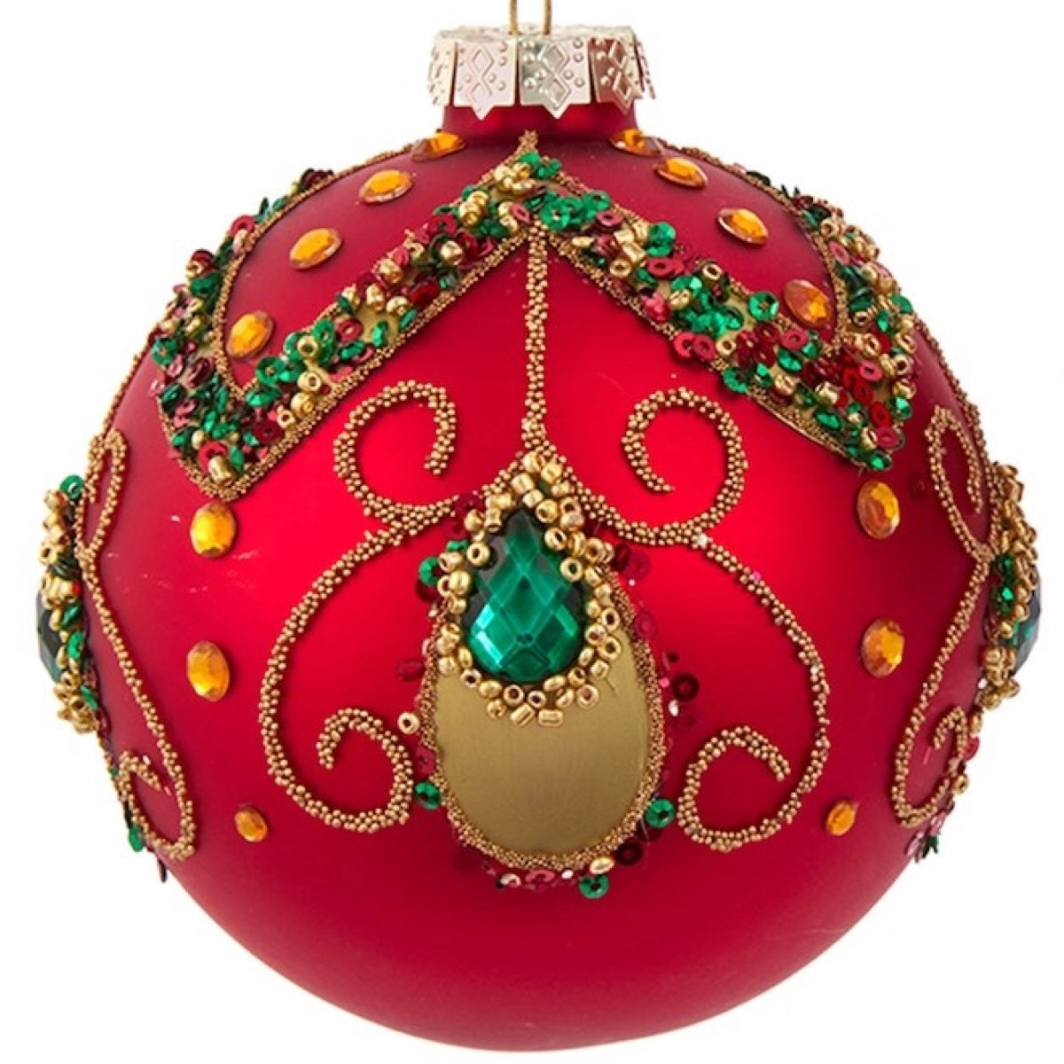 Kurt S. Adler Red and Green Jewel 4" Glass Ball and Finial Christmas Ornaments, Set of 2