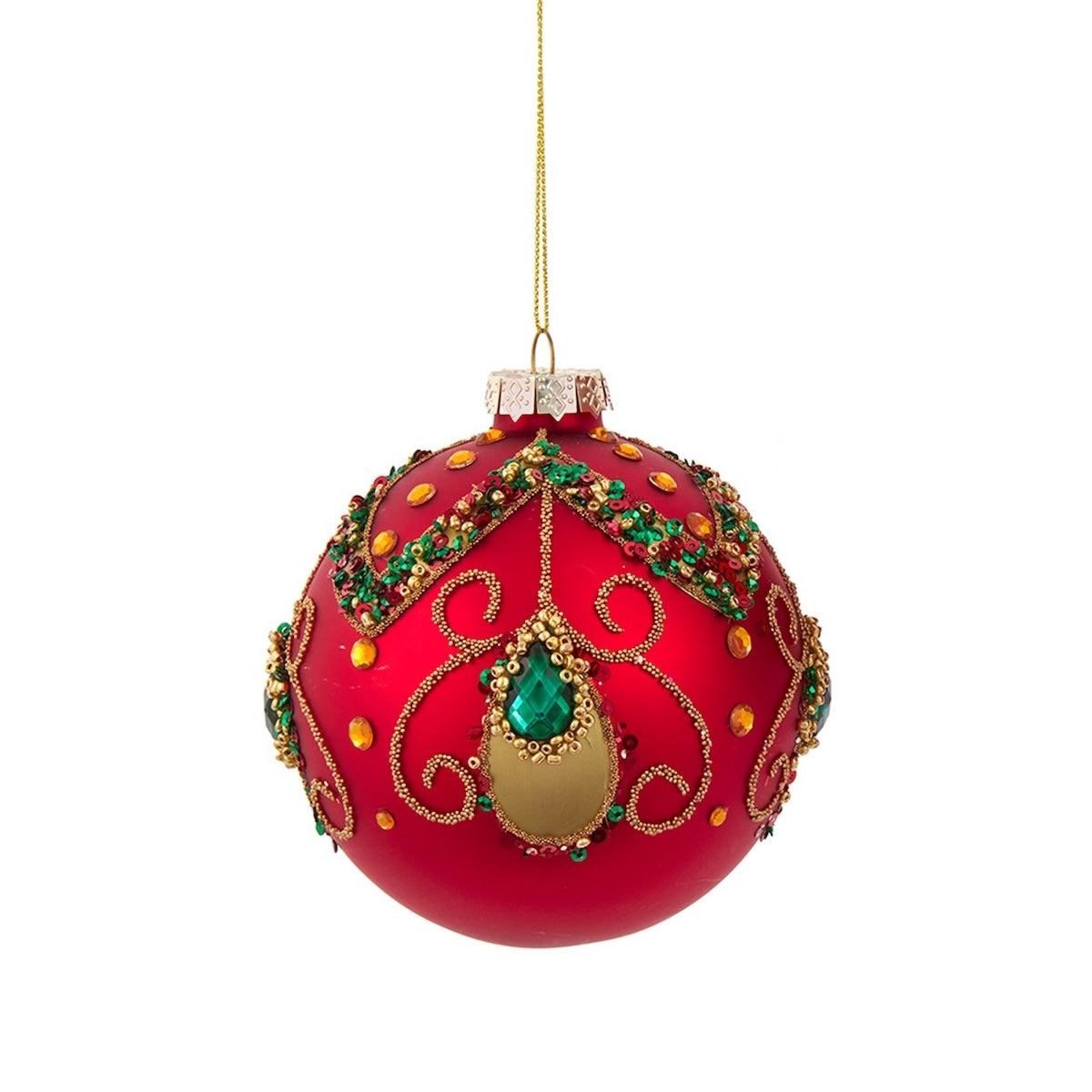 Kurt S. Adler Red and Green Jewel 4" Glass Ball and Finial Christmas Ornaments, Set of 2