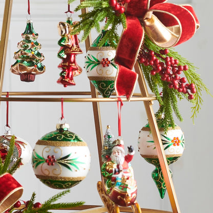 RAZ Imports 4" Green and White Mistletoe Berry Embellished Glass Christmas Ornaments - Set of 3