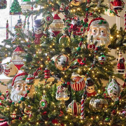 RAZ Imports 4" Holly Peppermint Swirl Ball and Finial Glass Christmas Ornaments - Set of 2