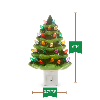RAZ Imports 6" Retro Christmas Tree Green Ceramic Christmas Night Light