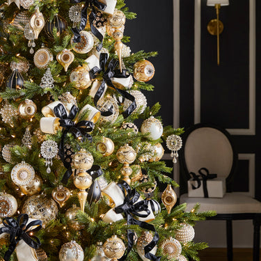 RAZ Imports 11" Golden Pearl Trimmed Finial Glass Christmas Ornaments - Set of 2