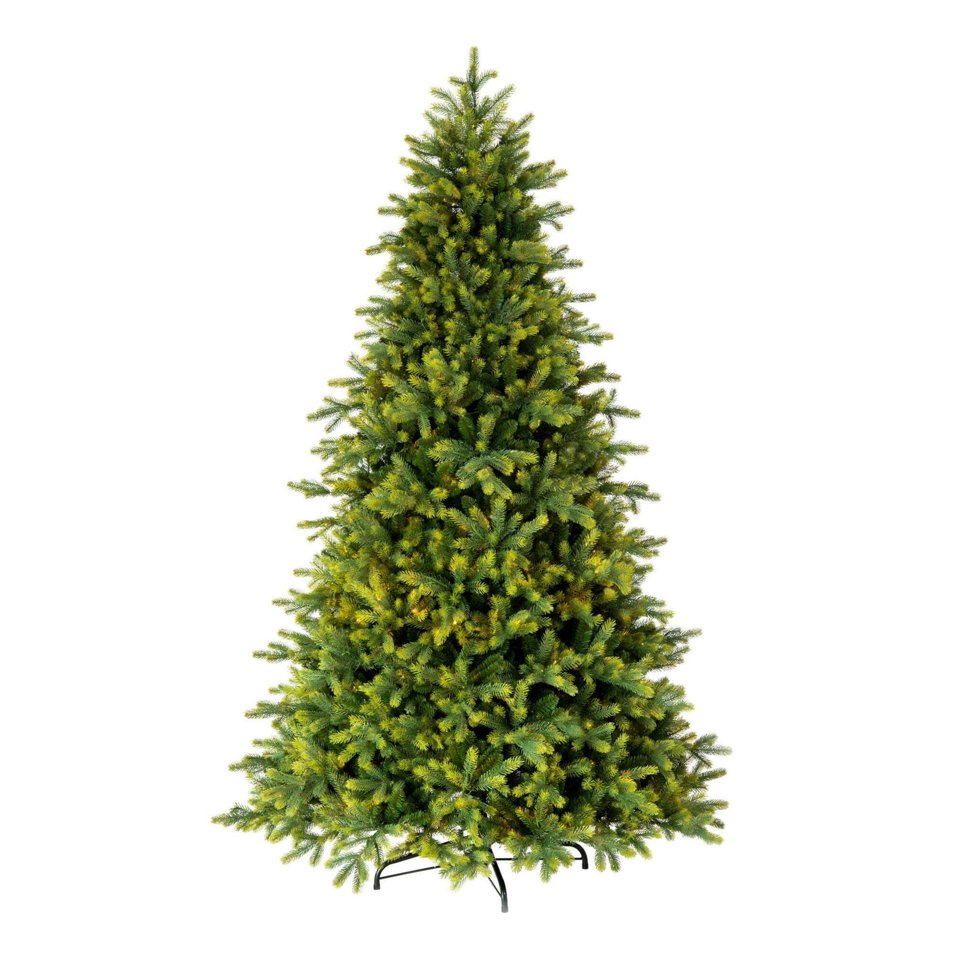 Green artificial Christmas tree on a white background