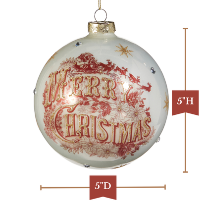 RAZ Imports 5" Vintage Merry Christmas Santa White Glass Ball Christmas Ornament