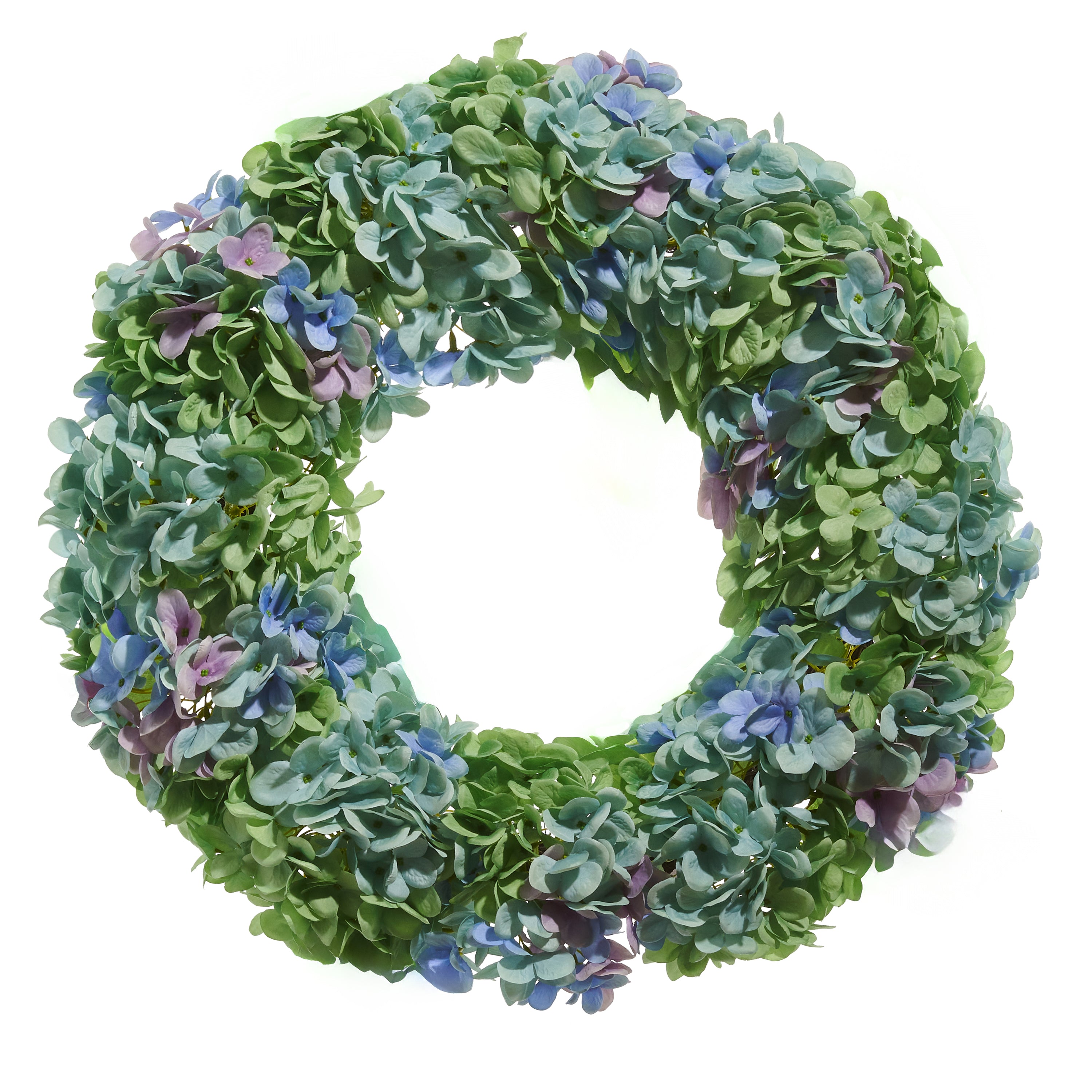 RAZ Imports 24" Lush Blue and Green Hydrangea Flower Summer Wreath