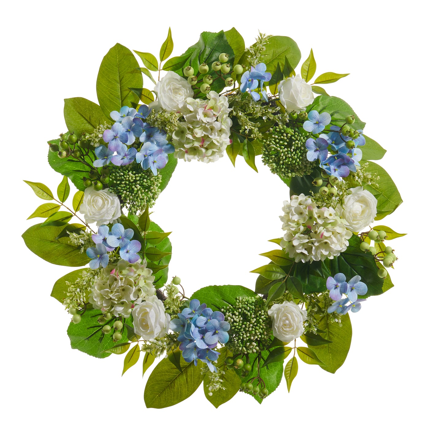 RAZ Imports 24" Blue Hydrangea and White Rose Spring Wreath