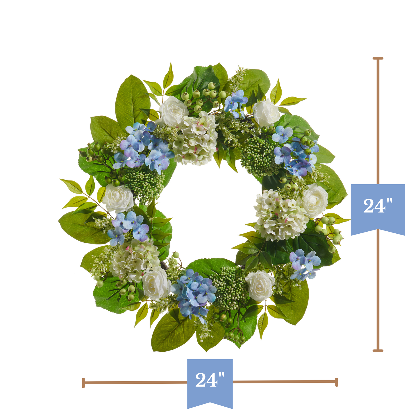 RAZ Imports 24" Blue Hydrangea and White Rose Spring Wreath