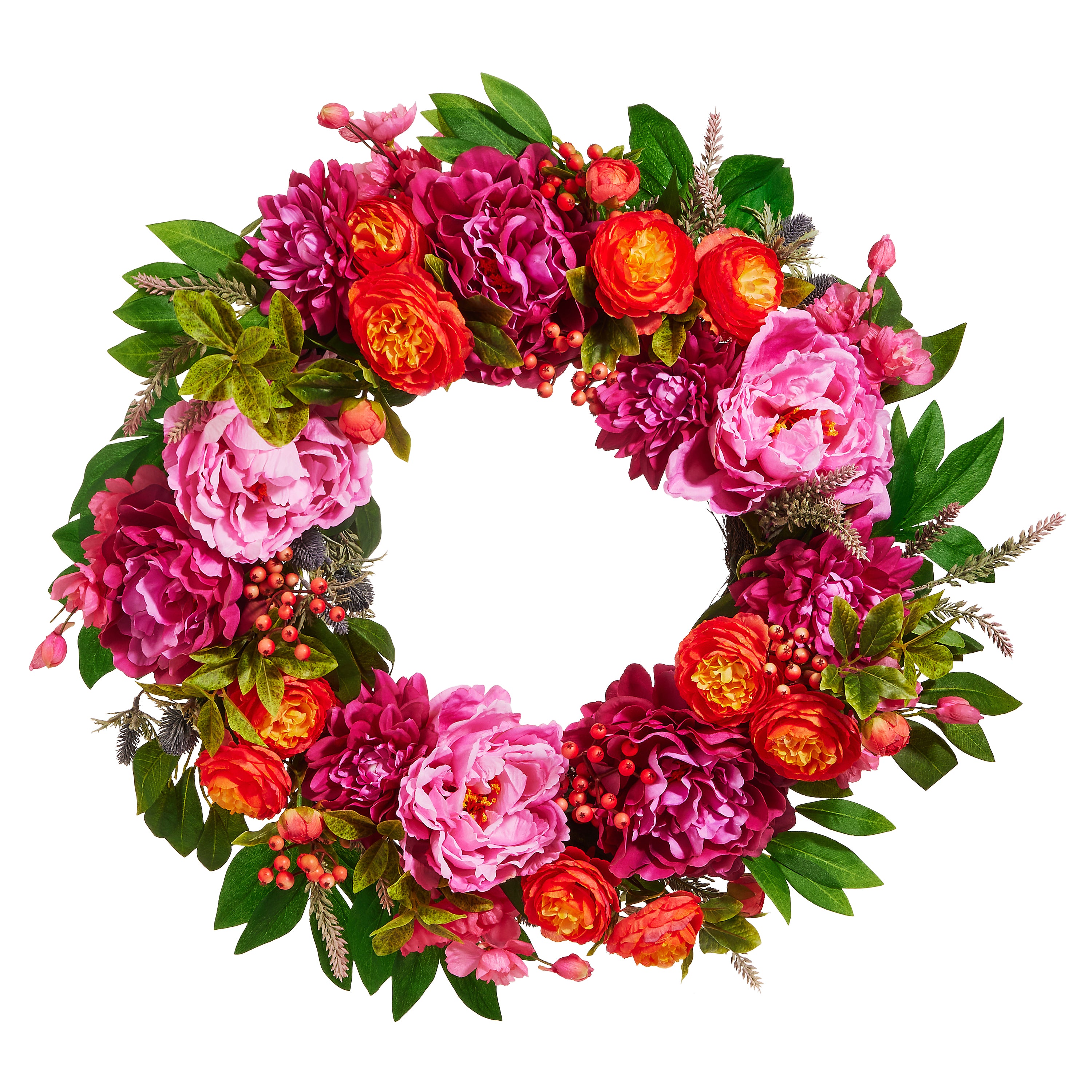 RAZ Import 24" Pink Peony and Orange Ranunculus Spring Wreath
